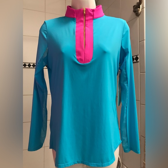 NEW AB Sport Golf Long Sleeve Sun Shirt w Mesh Sleeves UV 40 colorblock collar - Picture 3 of 10